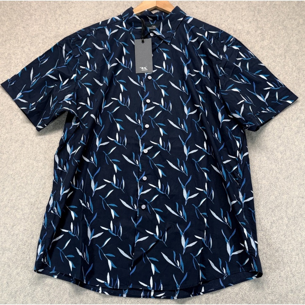 NWT Rodd & Gunn Mens Button-Up Shirt Navy Blue Mission Bush Leaf Sports Fit 2XL